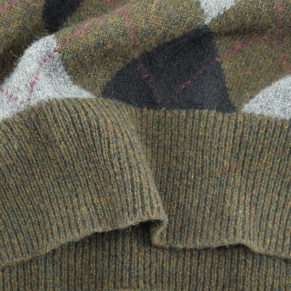 Alan Flusser Men's M Cashmere Argyle Sweater Olive Green Navy Gray Knit Crewneck - Picture 4 of 12